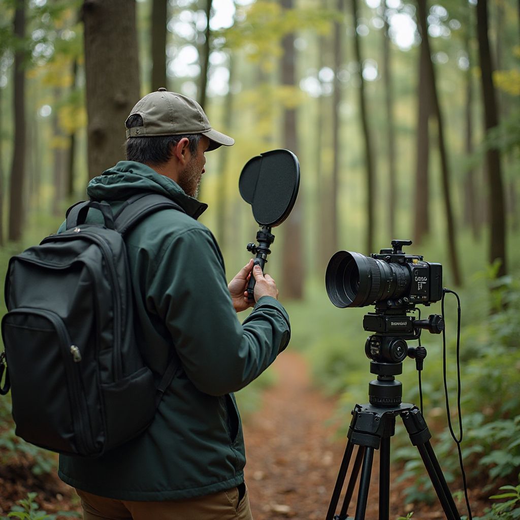 Sound recording equipment in forest